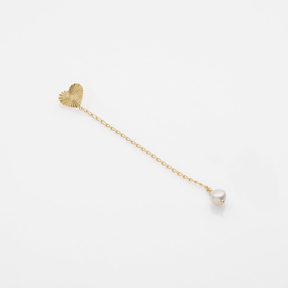 Sea & Sun pearl & heart earring tall 14K yellow gold