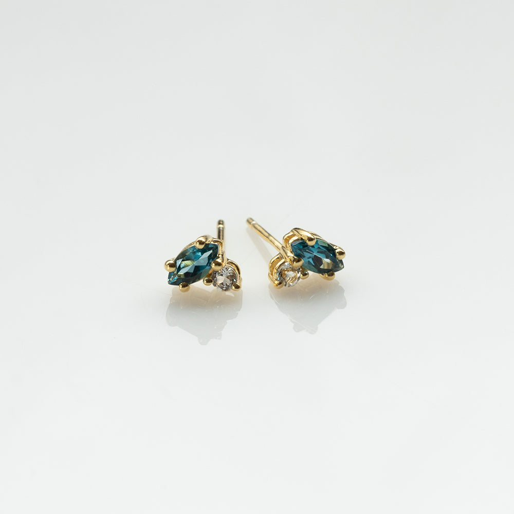 Fizzy blue topaz & white topaz stud earrings 14K yellow gold