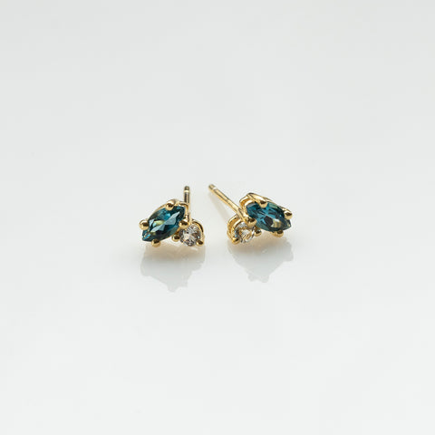 Fizzy blue topaz & white topaz stud earrings 14K yellow gold