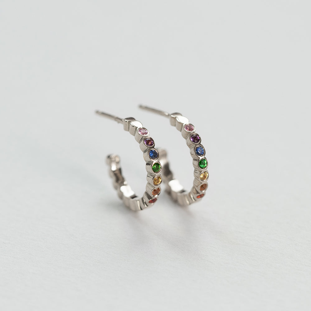 Astro rainbow 14K white gold hoops