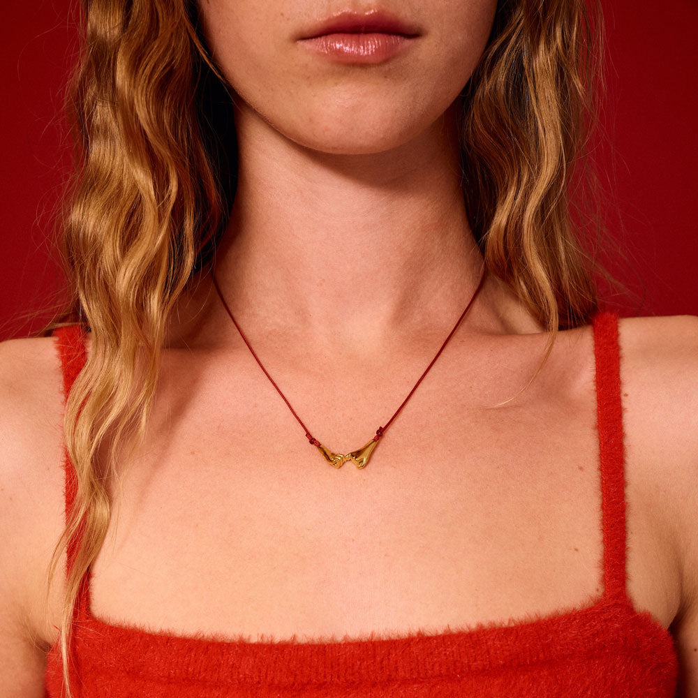 Pinky Promise Lucky Charm 2026 necklace gold with burgundy thread