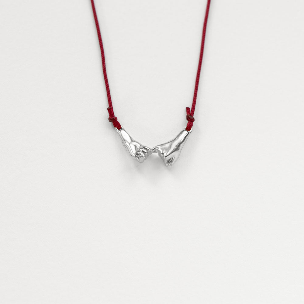 Pinky Promise Lucky Charm 2026 necklace silver with burgundy thread