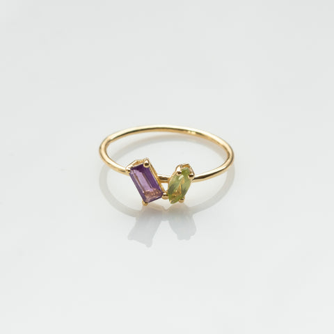 Fizzy amethyst & peridot ring 14K yellow gold