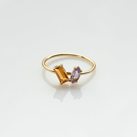 Fizzy citrine & amethyst ring 14K yellow gold