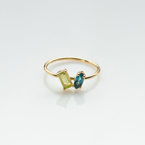 Fizzy peridot & blue topaz ring 14K yellow gold