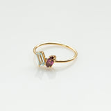 Fizzy sky topaz & rhodolite tourmaline ring 14K yellow gold