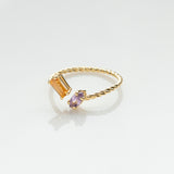 Fizzy rope citrine & amethyst ring 14K yellow gold
