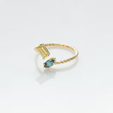 Fizzy rope peridot & blue topaz ring 14K yellow gold