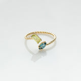 Fizzy rope peridot & blue topaz ring 14K yellow gold