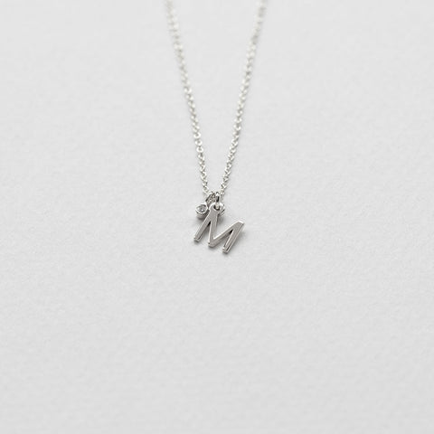 Initial necklace 14K white gold with diamond