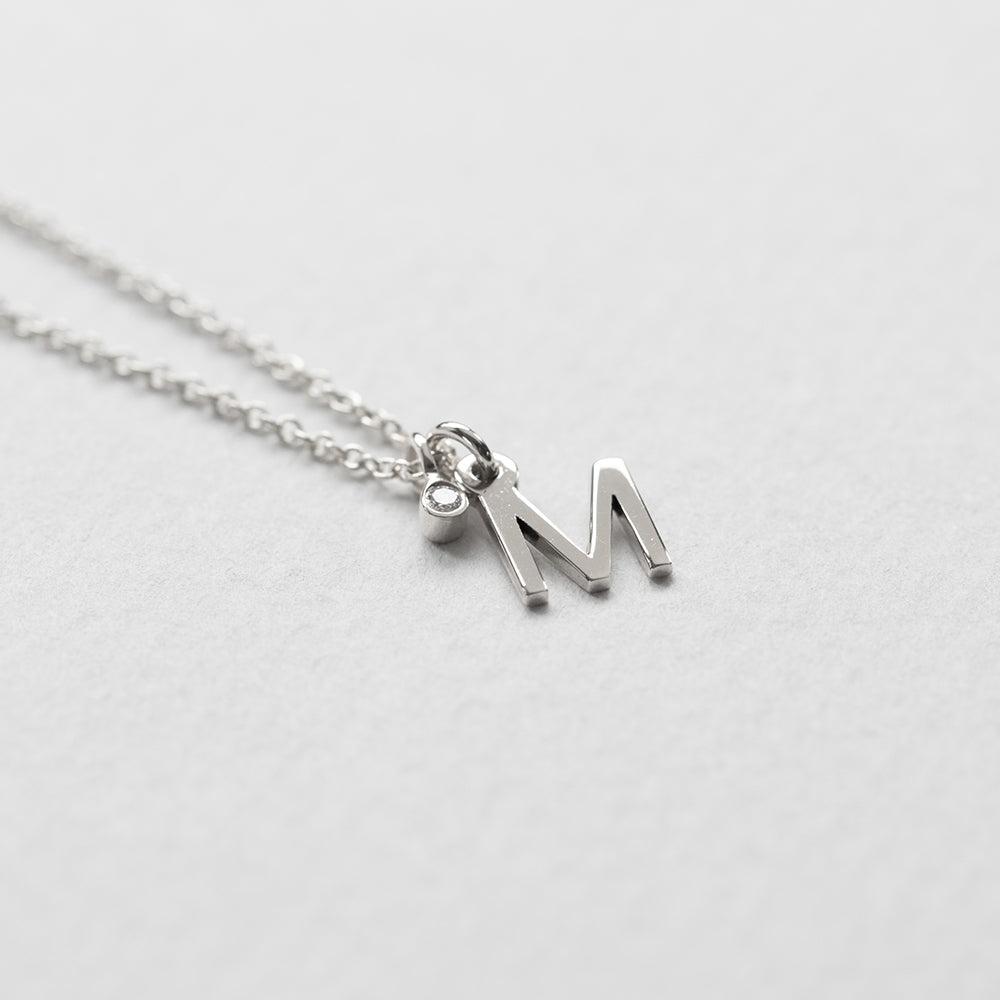 Initial necklace 14K white gold with diamond