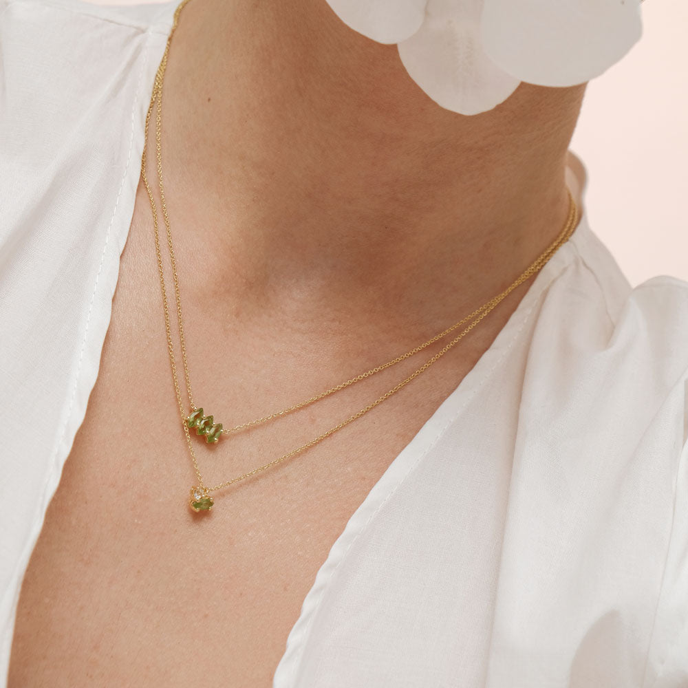 Fizzy peridot & white topaz necklace 14K yellow gold