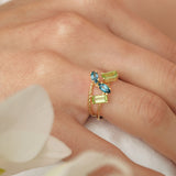 Fizzy rope peridot & blue topaz ring 14K yellow gold