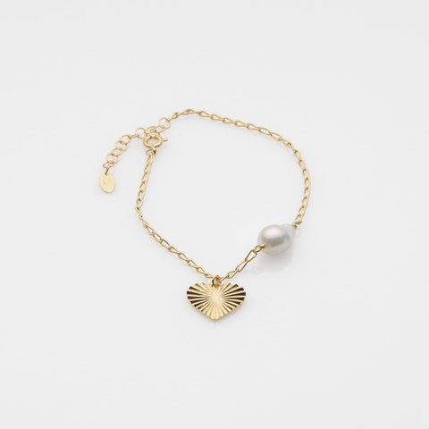 Sea & Sun pearl & heart bracelet 14K yellow gold
