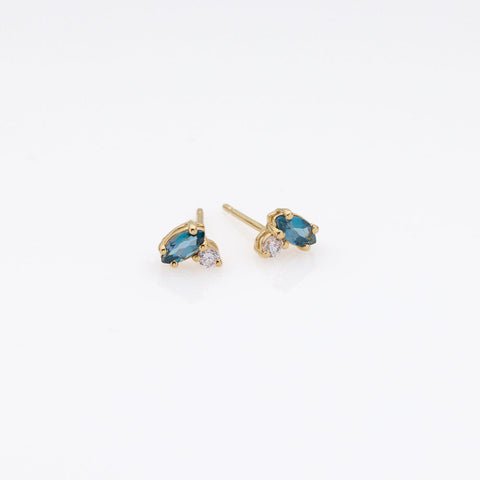 Fizzy blue topaz & white topaz stud earrings 14K yellow gold