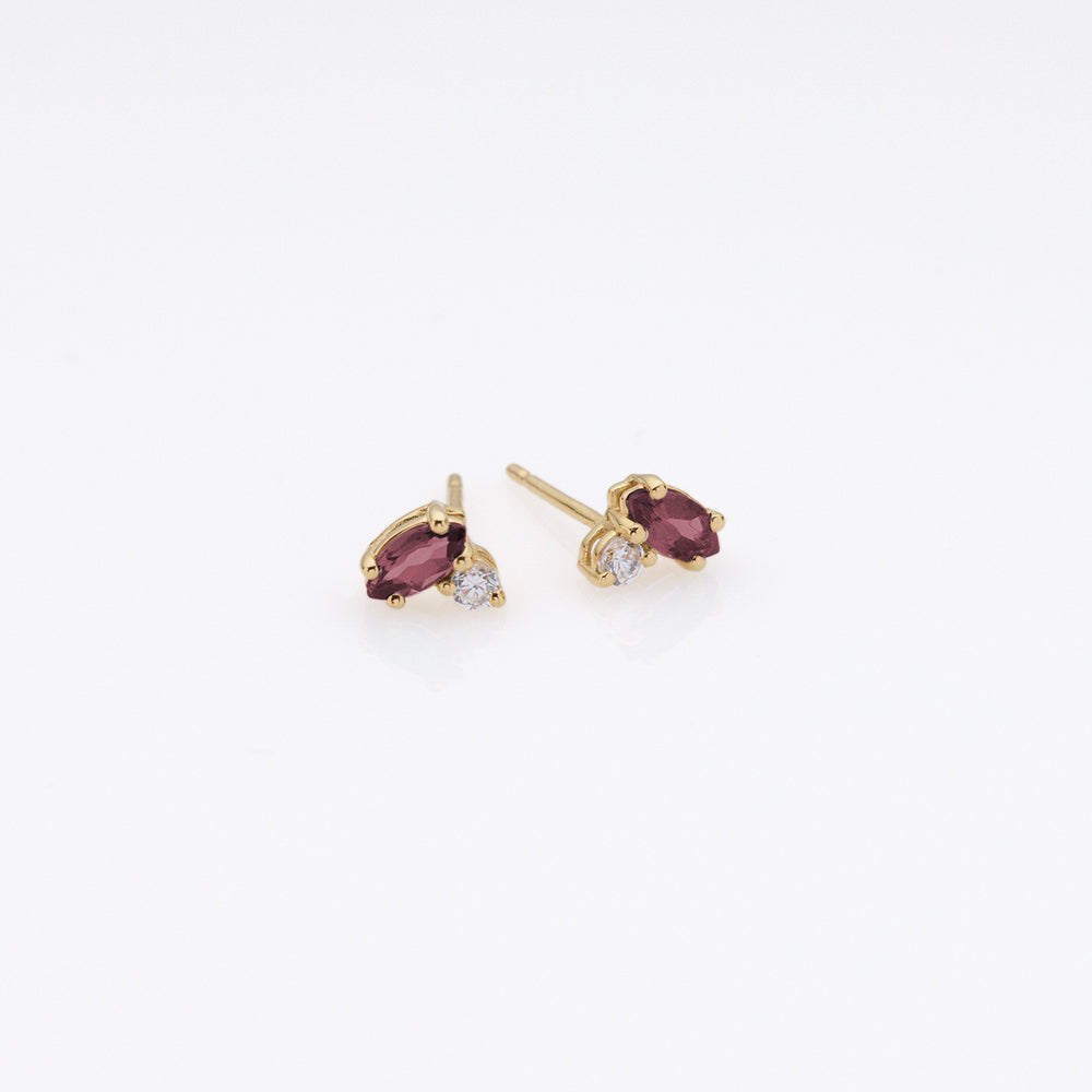 Fizzy pinkish tourmaline & white topaz stud earrings 14K yellow gold