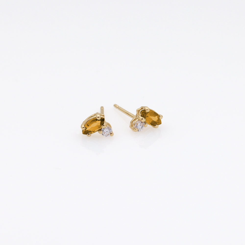 Fizzy yellowish tourmaline & white topaz stud earrings 14K yellow gold