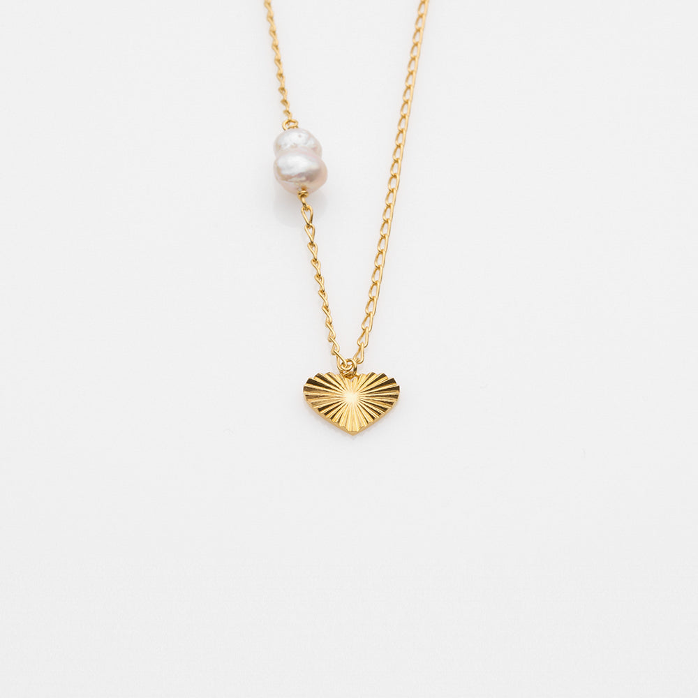 Sea Sun pearl heart necklace gold