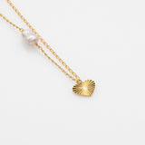 Sea & Sun pearl & heart necklace gold