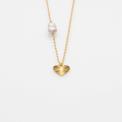 Sea & Sun pearl & heart necklace gold
