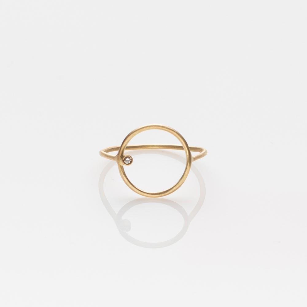 Wire circle ring yellow gold 14K with diamond