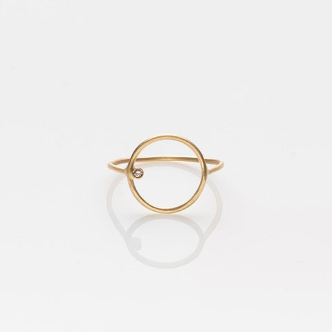 Wire circle ring yellow gold 14K with diamond