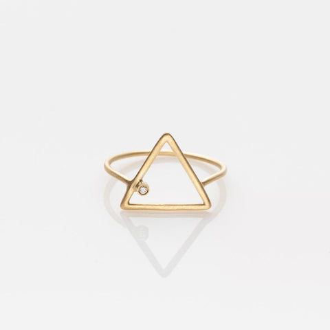 Wire triangle ring yellow gold 14K with diamond