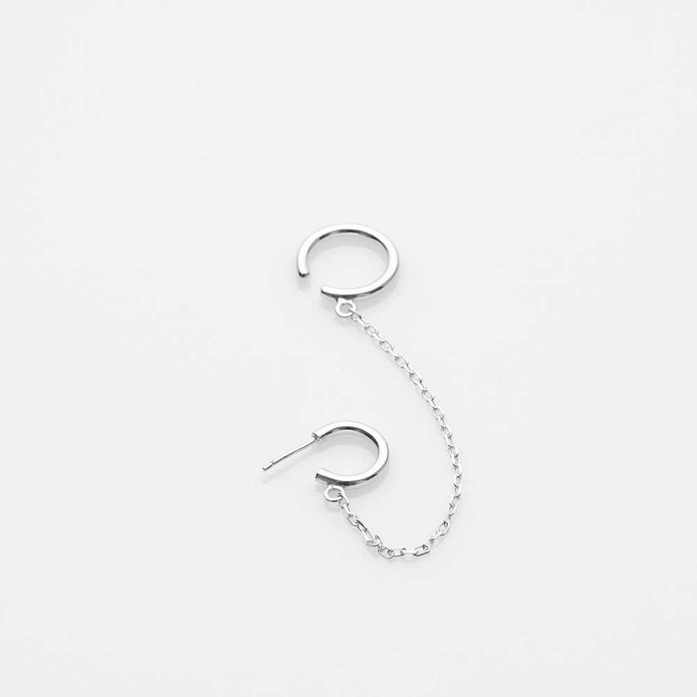 Gang cuff earring with chain silver