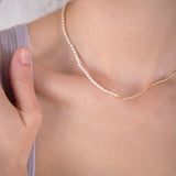 Free the pearls half and half necklace 14K yellow gold